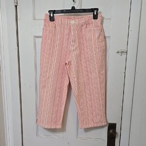 Bill Blass 6P Striped Pink Orange Yellow and White Cropped Pants Cute!!